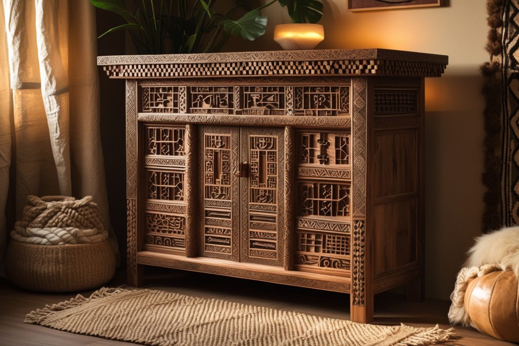 Ethnic home decor handcrafted wooden furniture.