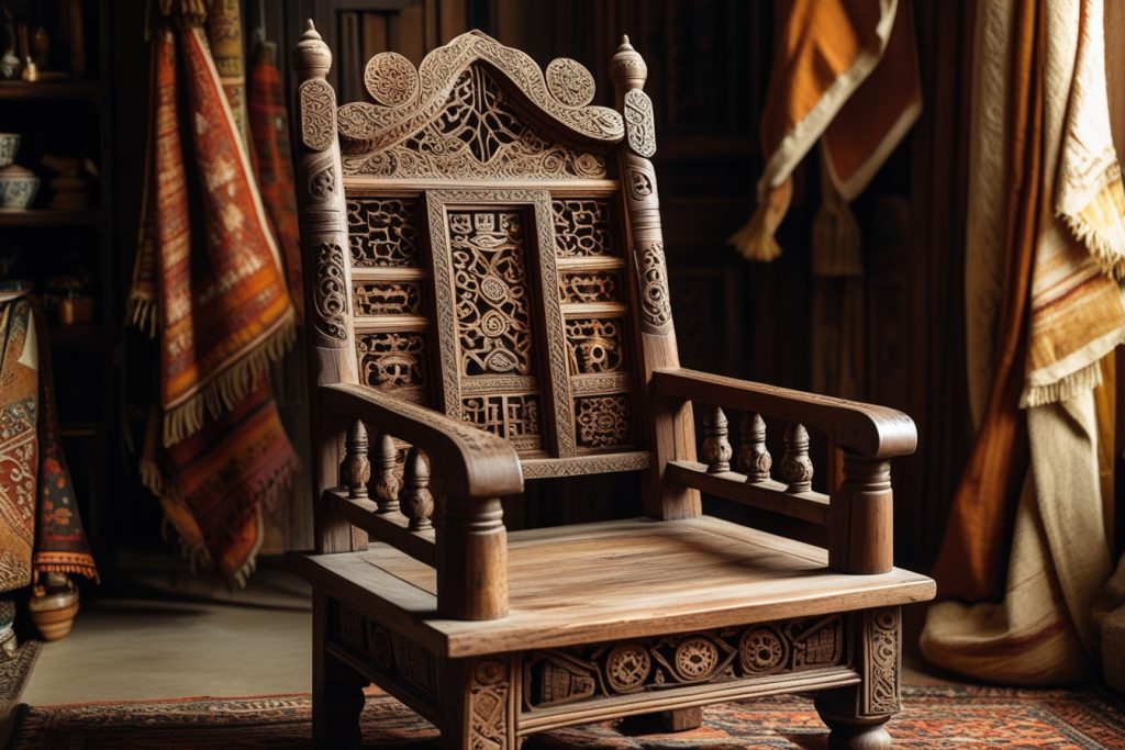 Ethnic home decor antique wooden chair.