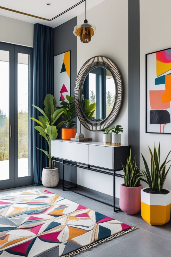home entrance decor with console table and storage bench for a clutter-free entryway
