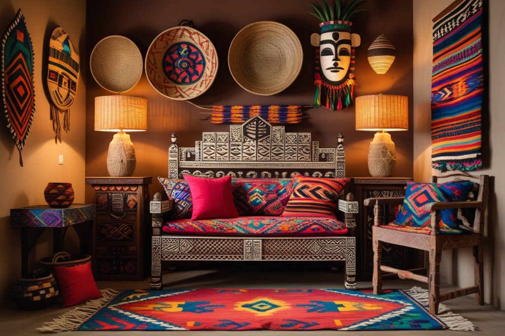 Ethnic home decor full room design.