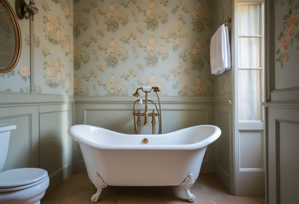 Vintage bathroom decor ideas with clawfoot tub and brass fixtures