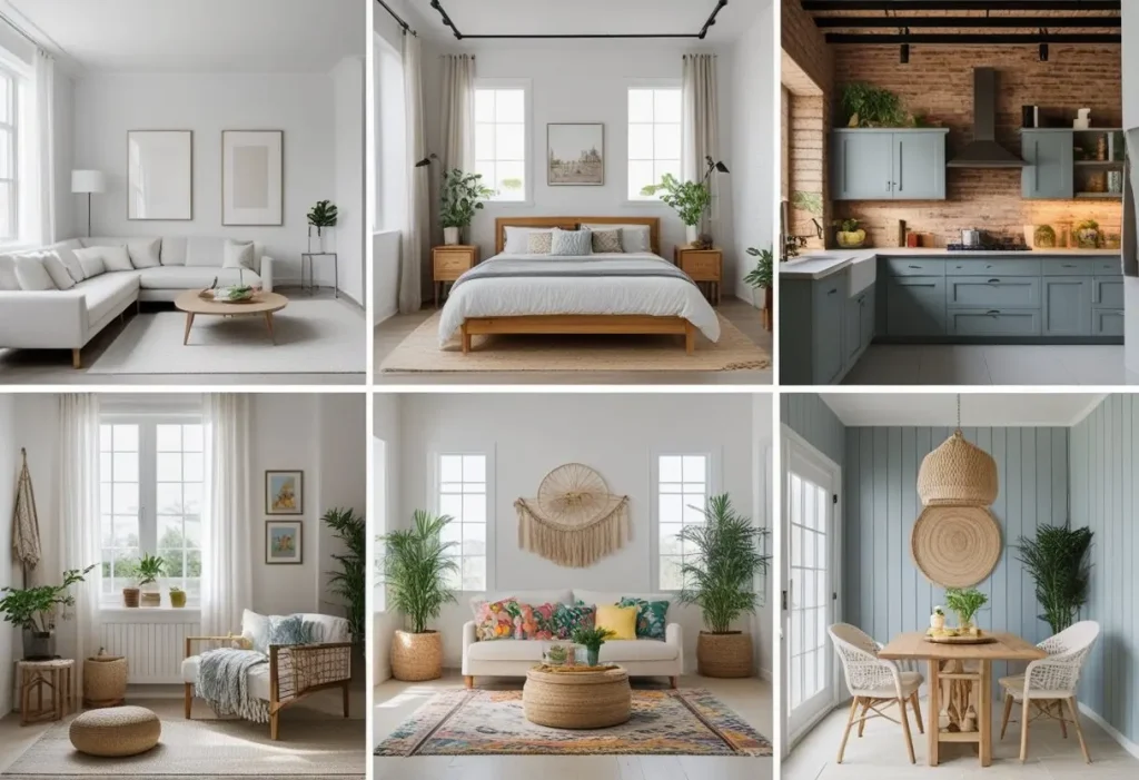Comparison collage of different interior design styles for dream house decor.