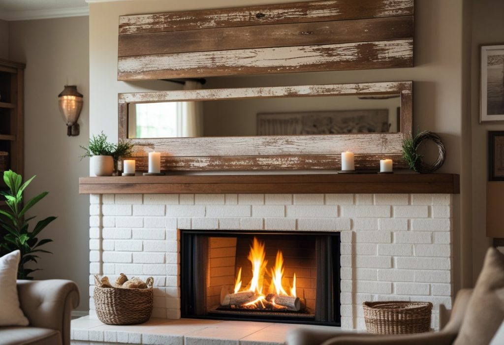 mirror wall decor above fireplace mantel