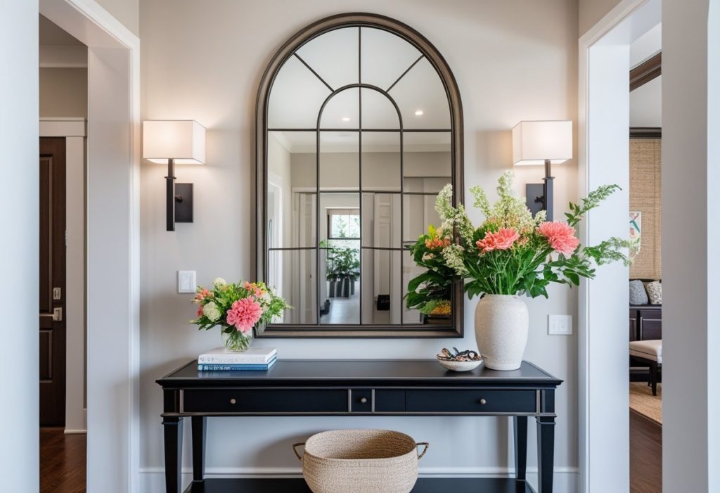 entryway mirror wall decor with console table