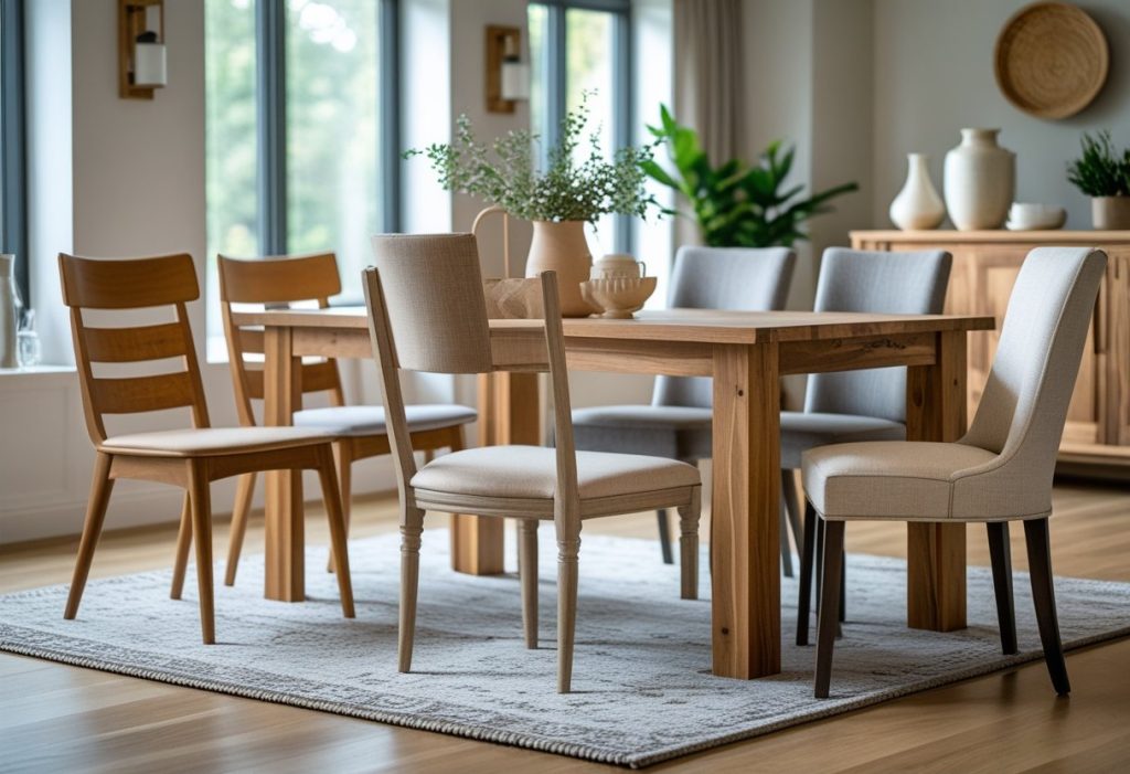 Dining room with mix-and-match chairs showcasing modern dining room decor