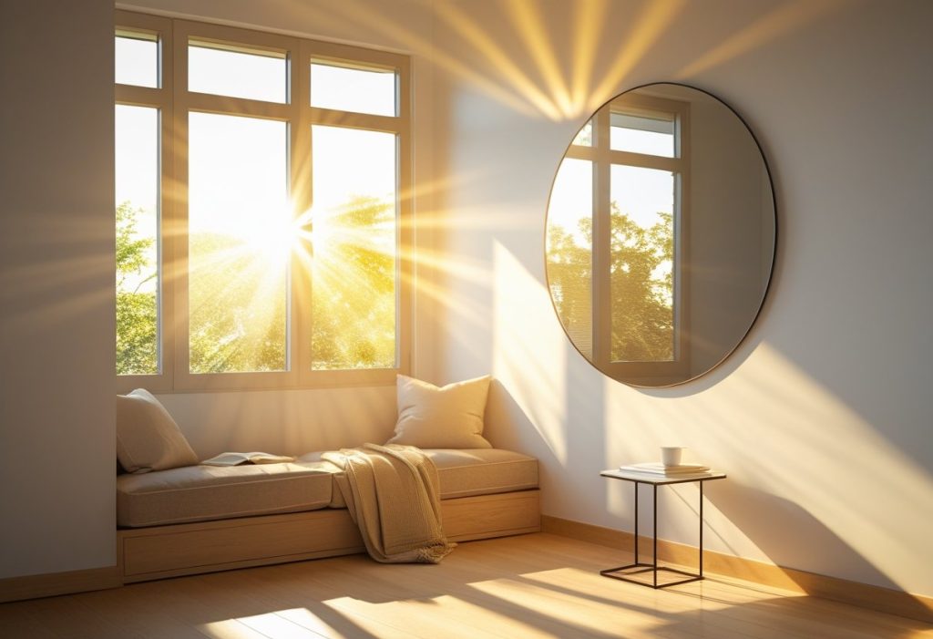 mirror wall decor amplifying natural sunlight in a room