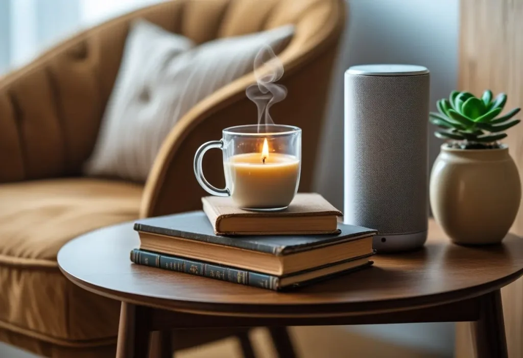cozy room decor accessories candles books plants