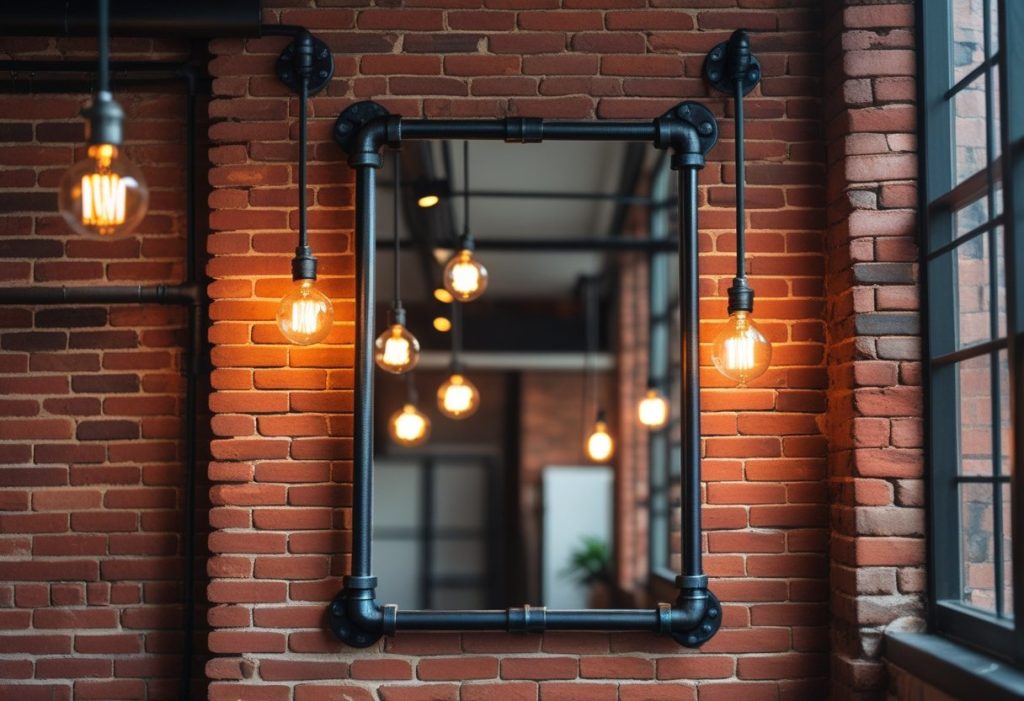 industrial pipe frame mirror wall decor