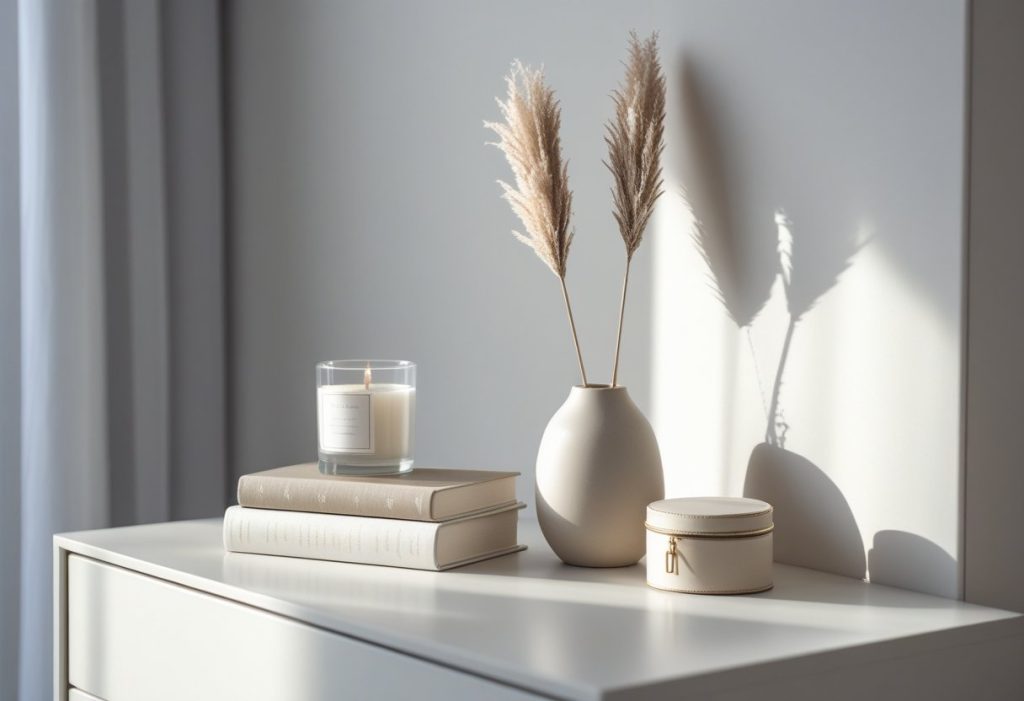 Easy bedroom decor ideas for styling a dresser top with personal items.