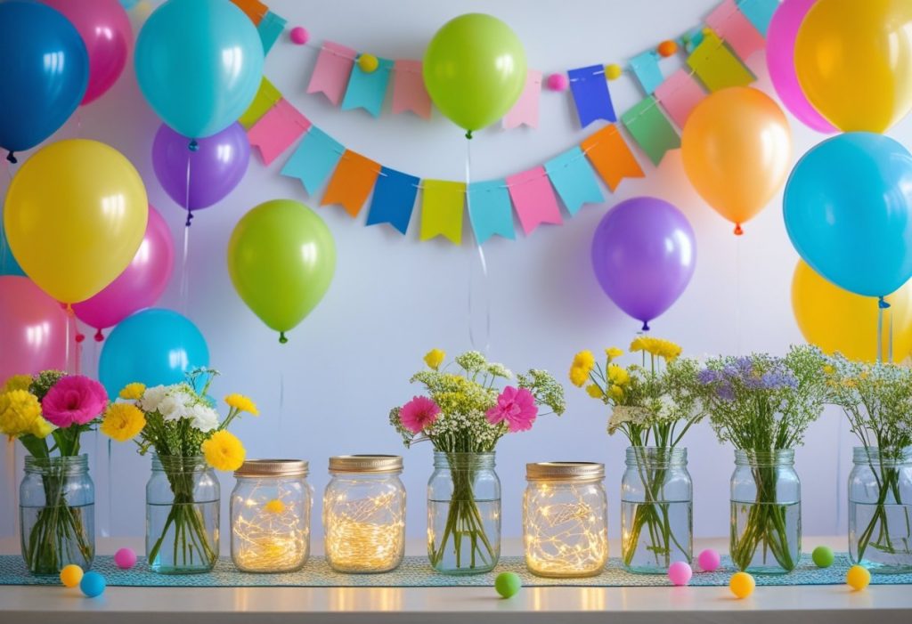 Affordable decoration for birthday with DIY paper garlands and balloons