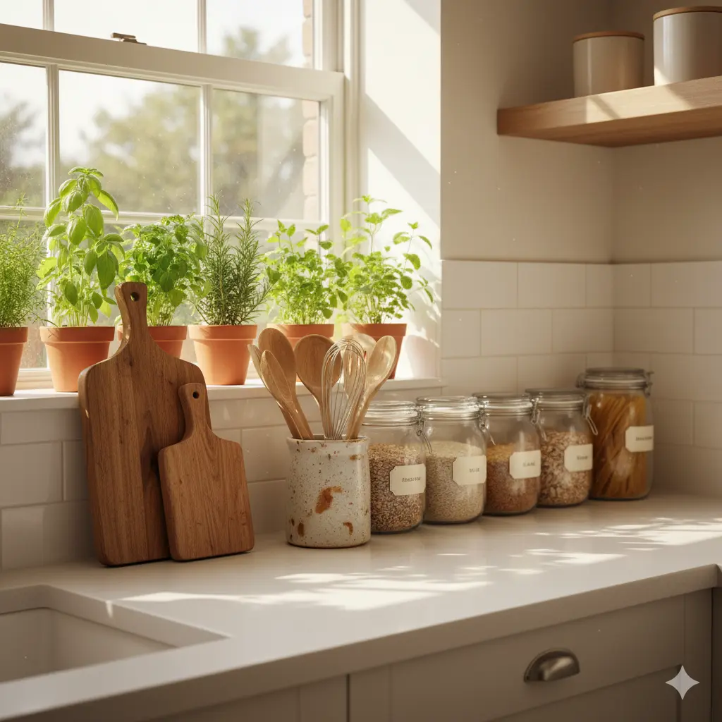 Green House Decor kitchen with indoor herb garden and sustainable materials”