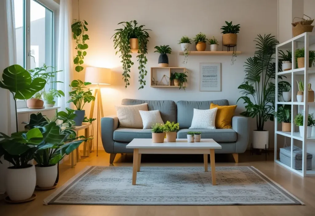 Cozy living room with cheap home decor accessories.