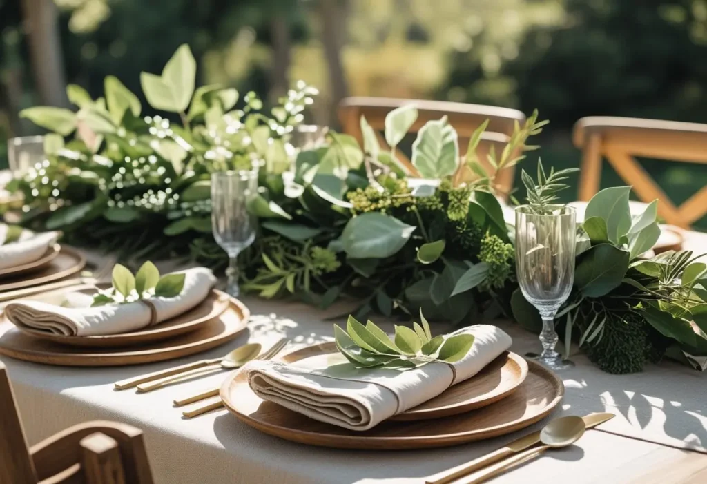 Rustic boho fun natural table settings with macramé runner and candlelight.