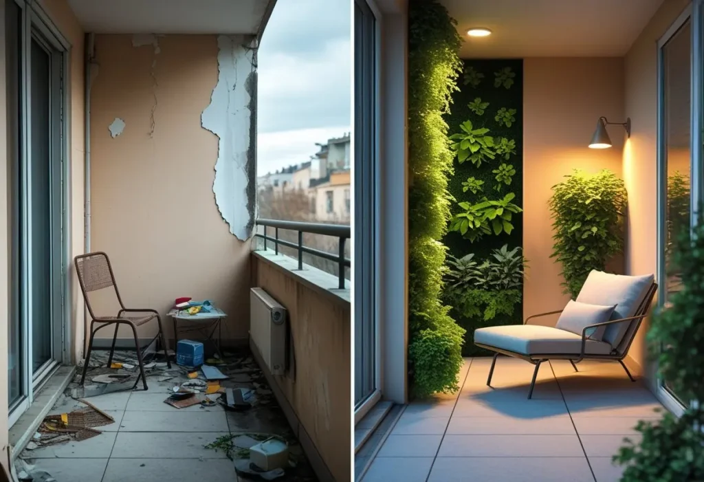 Before and after transformation of small outdoor spaces.