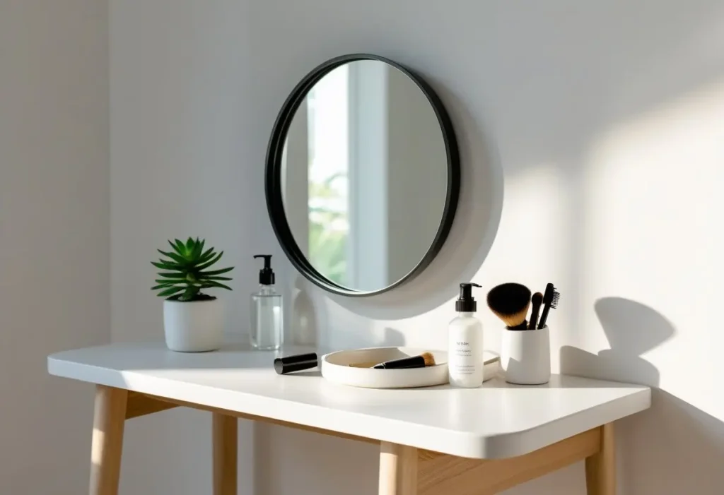Luxury bathroom vanity with marble countertop and gold fixtures