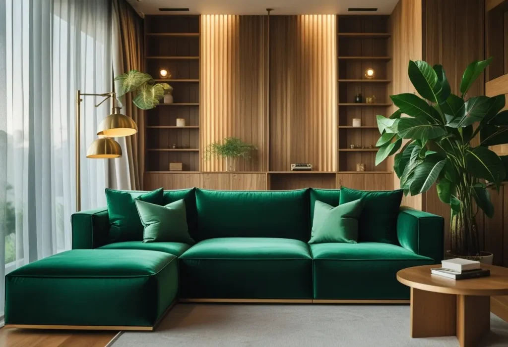 Testing comfort and cushion fill in a contemporary modern sofa design.