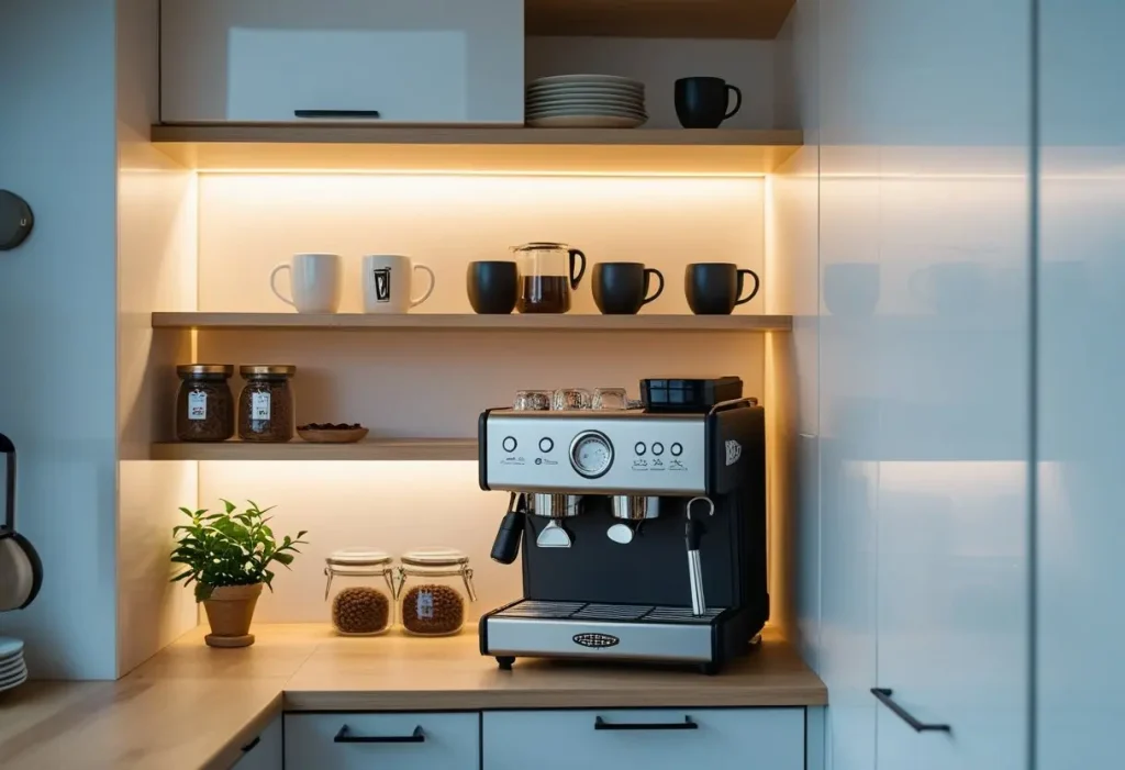 Small Space Coffee Bar Ideas - Apartment Kitchen Corner