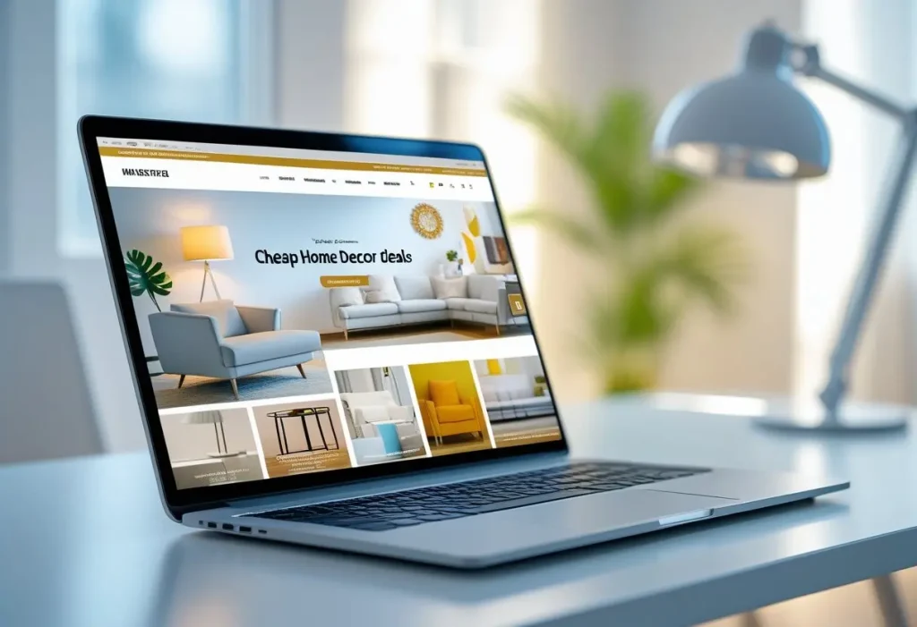 Laptop browsing cheap home decor websites.