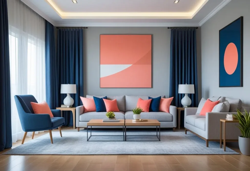 living room color palette using 60-30-10 rule example