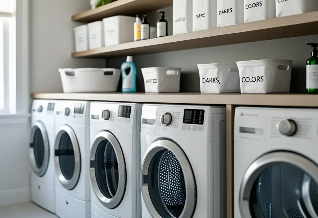  laundry room storage ideas with built-in pull-out hampers and organization