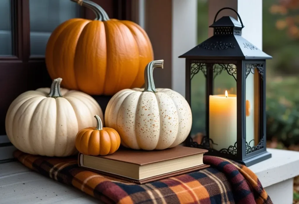 fall outdoor decor color palettes featuring pumpkins, textiles, and accessories.