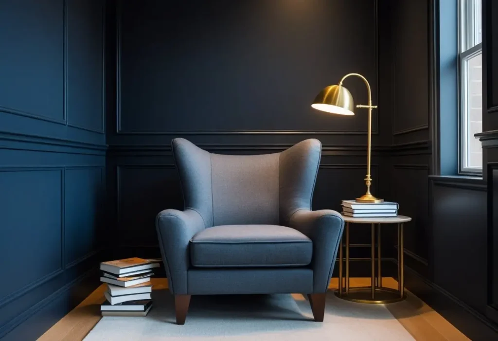  bold expressive dark color palette for a cozy reading nook