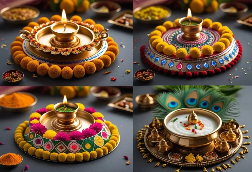 festival specific Aarti thali decoration ideas for Diwali Navratri Janmashtami