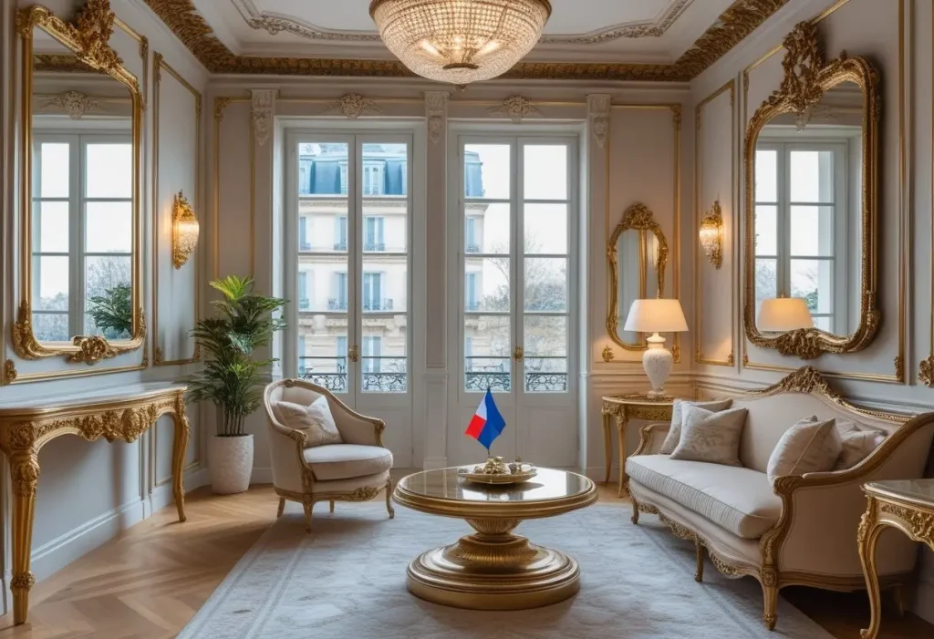 interior designer near me French living room Paris Cozy Nest Decor France flag