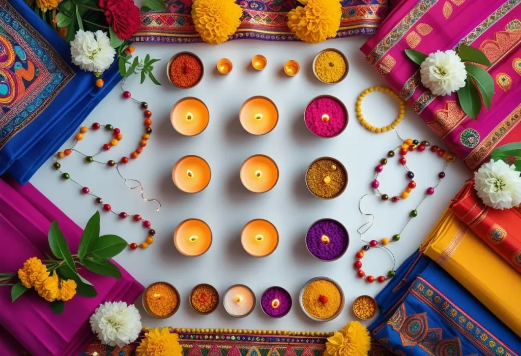 navratri decoration essentials diy items flat lay