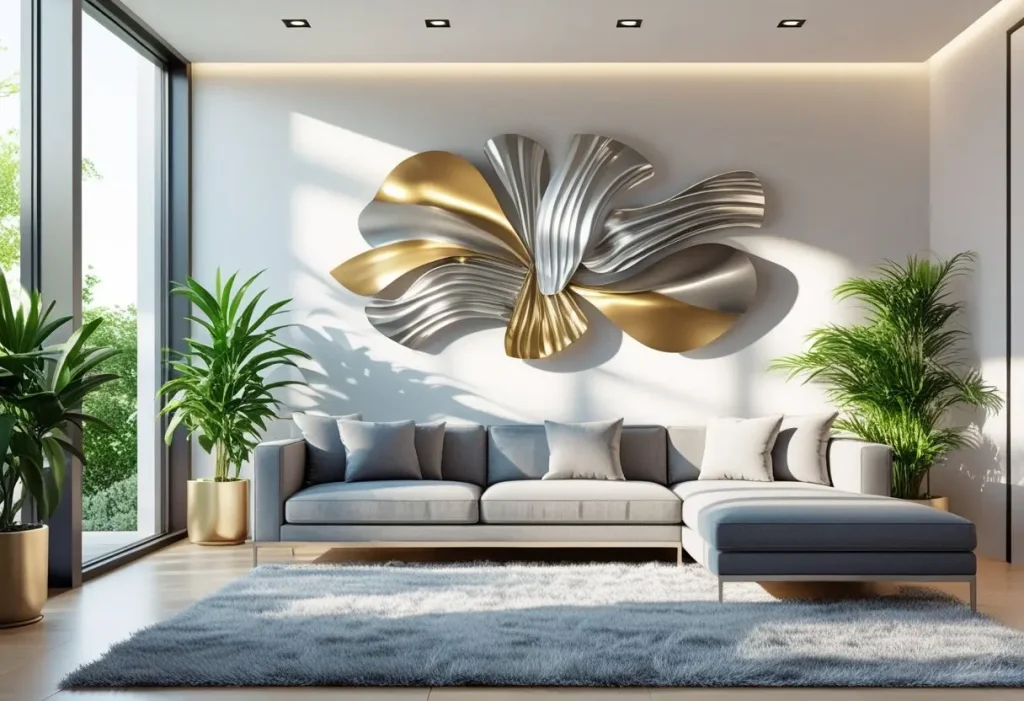 modern abstract metal home wall decor in a contemporary living room”