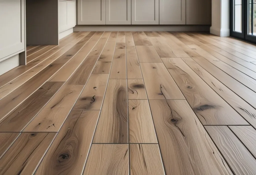  herringbone pattern wood-look porcelain kitchen floor tile