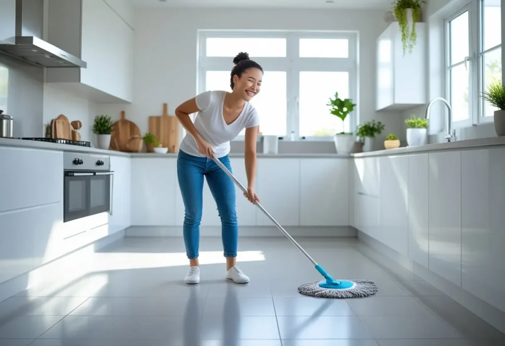 easy cleaning and maintenance of porcelain kitchen floor tile