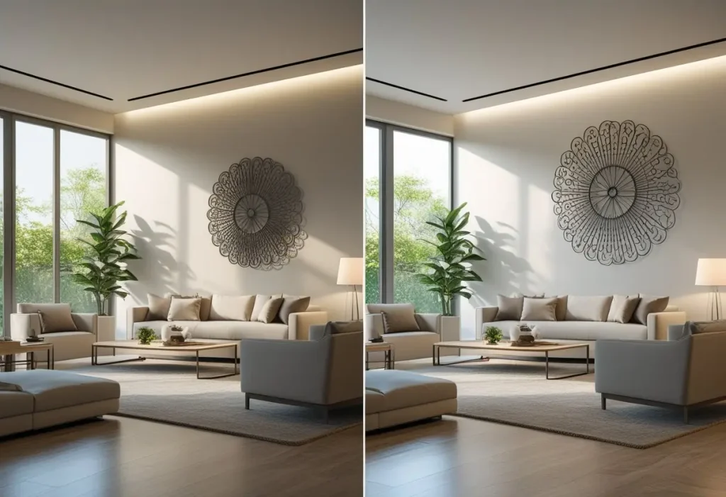 modern abstract metal home wall decor in a contemporary living room”