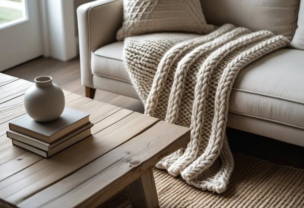  Magnolia Home Decor textural details with linen, knit, and wood for cozy interior aesthetics.
