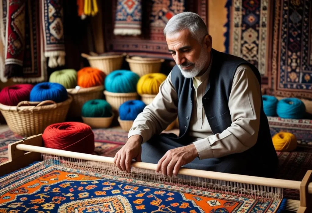 Persian rug craftsman hand-weaving carpet