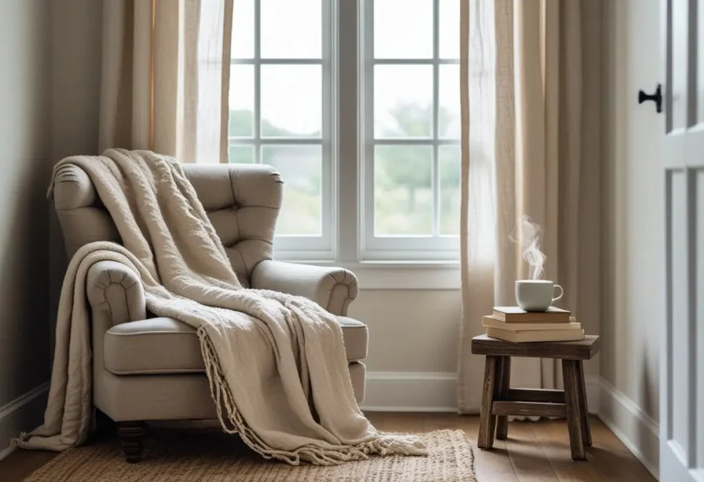Magnolia Home Decor kitchen with shaker cabinets, farmhouse sink, and rustic island.