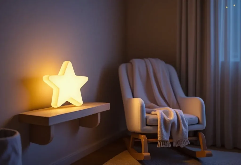 Nursery lighting ideas featuring a star-shaped night light in a cozy room.