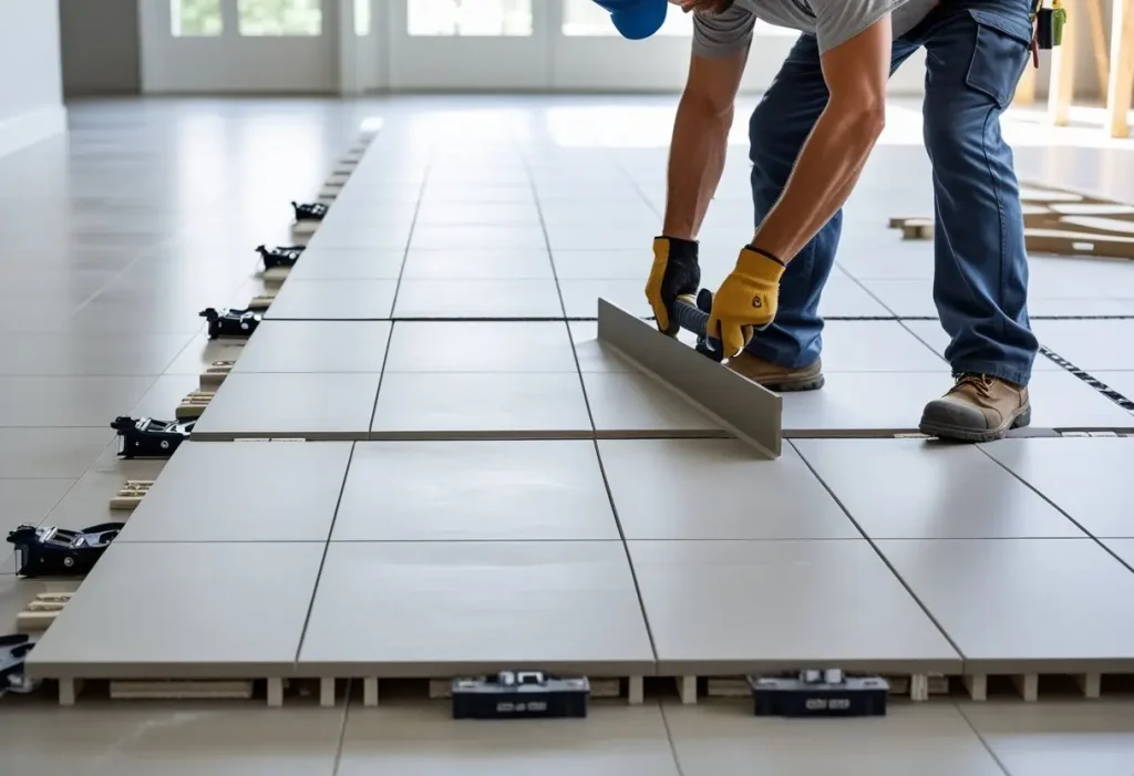 professional installation of large format kitchen floor tile