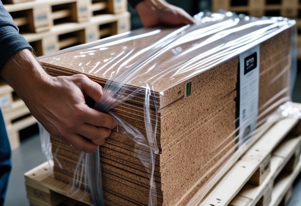 Practical demonstration of the weight and size of a cork flooring click bundle for DIY planning /cork-flooring-click-weight-of-bundle.