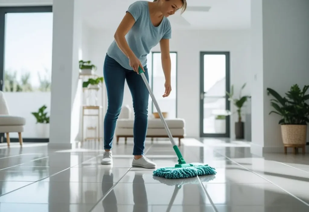 Cleaning Luxury Vinyl Tile Flooring with a microfiber mop