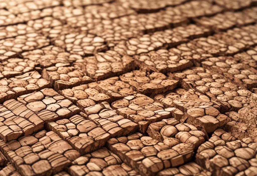 Close-up view of cork flooring texture showing its natural honeycomb structure