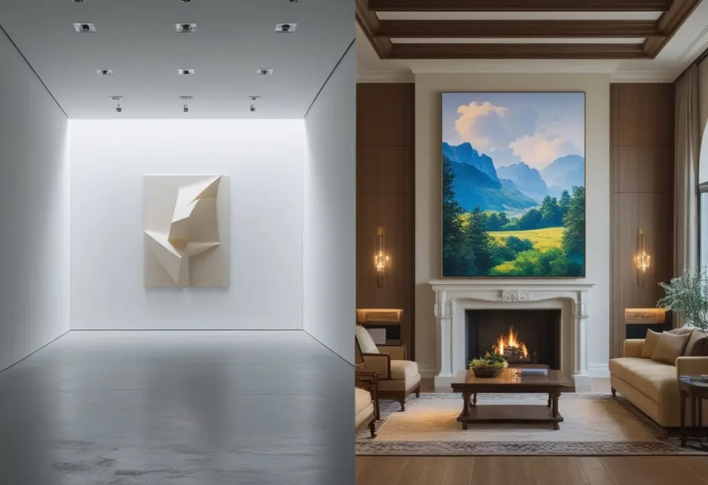 Comparison of art in gallery versus home decor from a New York NY decor art gallery.