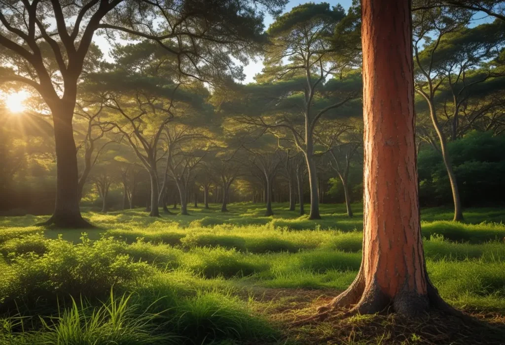 A sustainable cork oak forest, the source of natural cork flooring material.