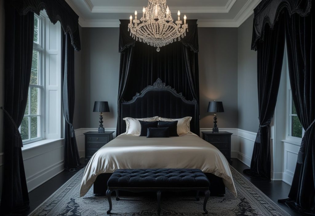 victorian goth home decor bedroom with canopy bed