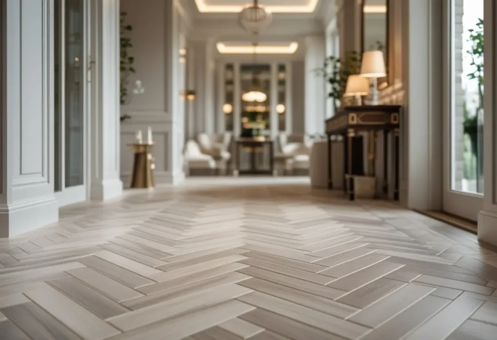 Herringbone style Luxury Vinyl Tile Flooring in modern interior