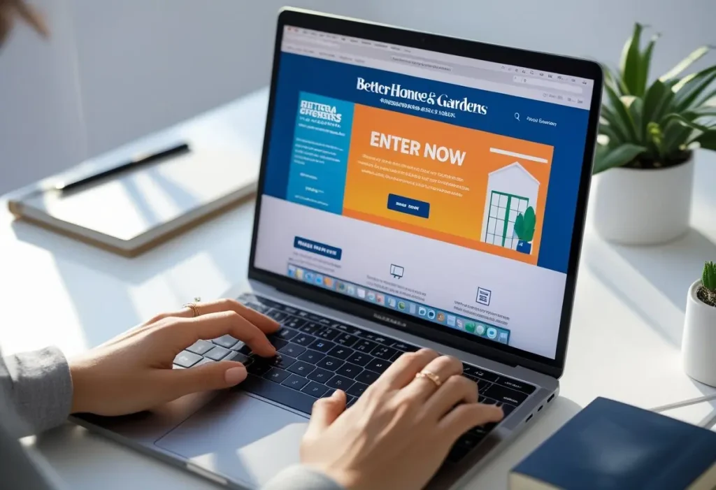 This image demonstrates how users can safely find and enter a BHG sweepstakes directly through the official Better Homes & Gardens website, ensuring legitimacy and avoiding scams.